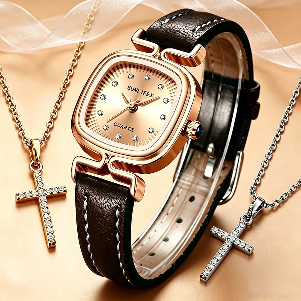 Relógio Feminino Importado de Quartzo Pulseira de Couro Elegante À Prova D'água Cronômetro