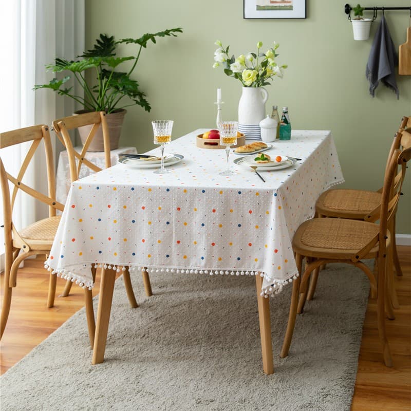 Toalha De Mesa Durável E Fácil De Limpar Para Mesas De 6 Lugares ; Apresenta Borlas Fazenda/Estilo Rústico Cria Uma Atmo