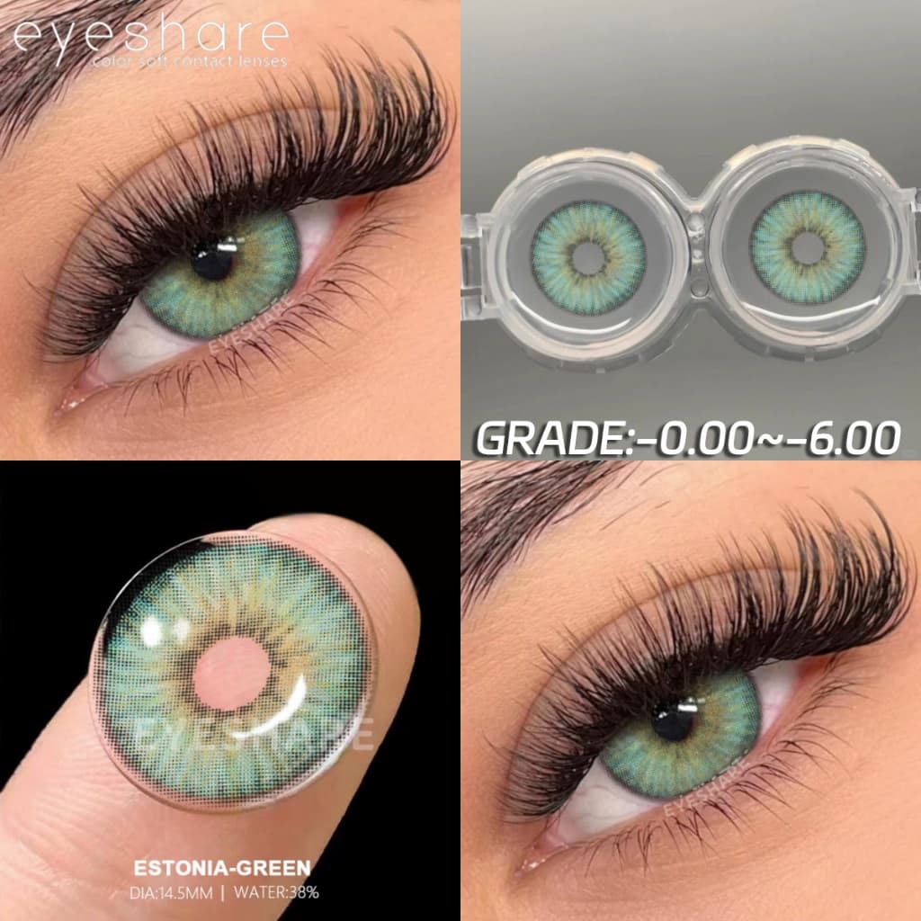 Lentes De Contato Coloridas Verdes Classificadas EYESHARE ESTONIA Potência-0.00-6.00 Graus