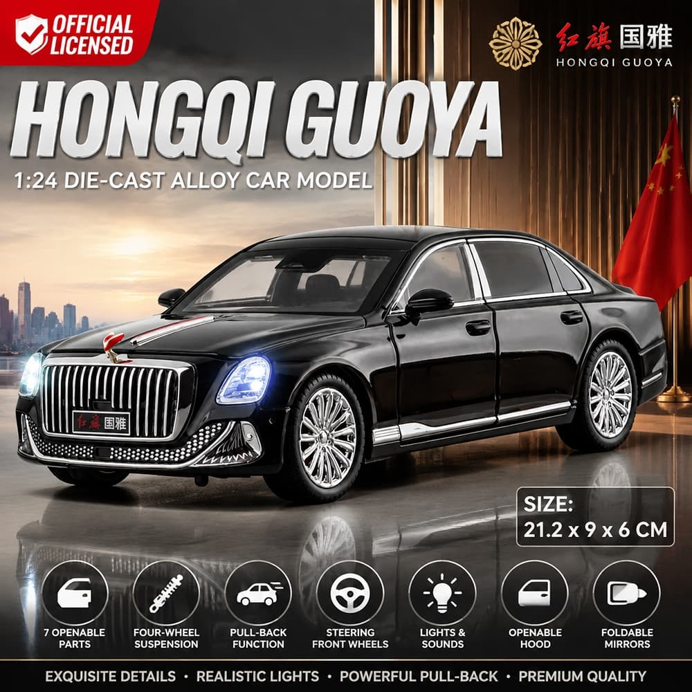 Escala 1 : 24 Hongqi Guoya Liga Modelo De Carro Diecast Som Luz Amantes Do Coleção Crianças Presente Aniversário Metal M