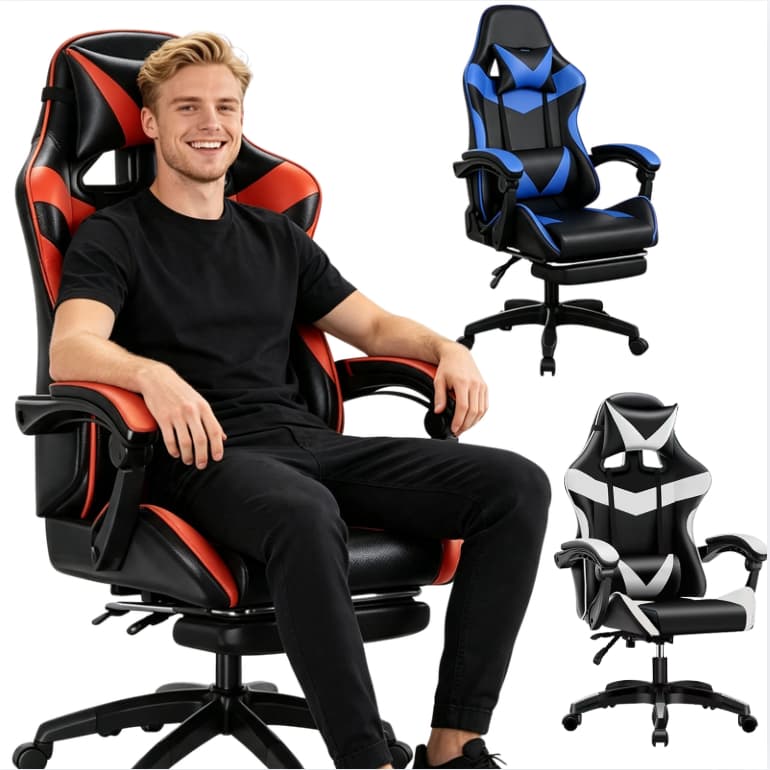 Cadeira Gamer Ergonômica Profissional Reclinável Confortável Com Rodinha Pés e Altura Ajustável para Escritório