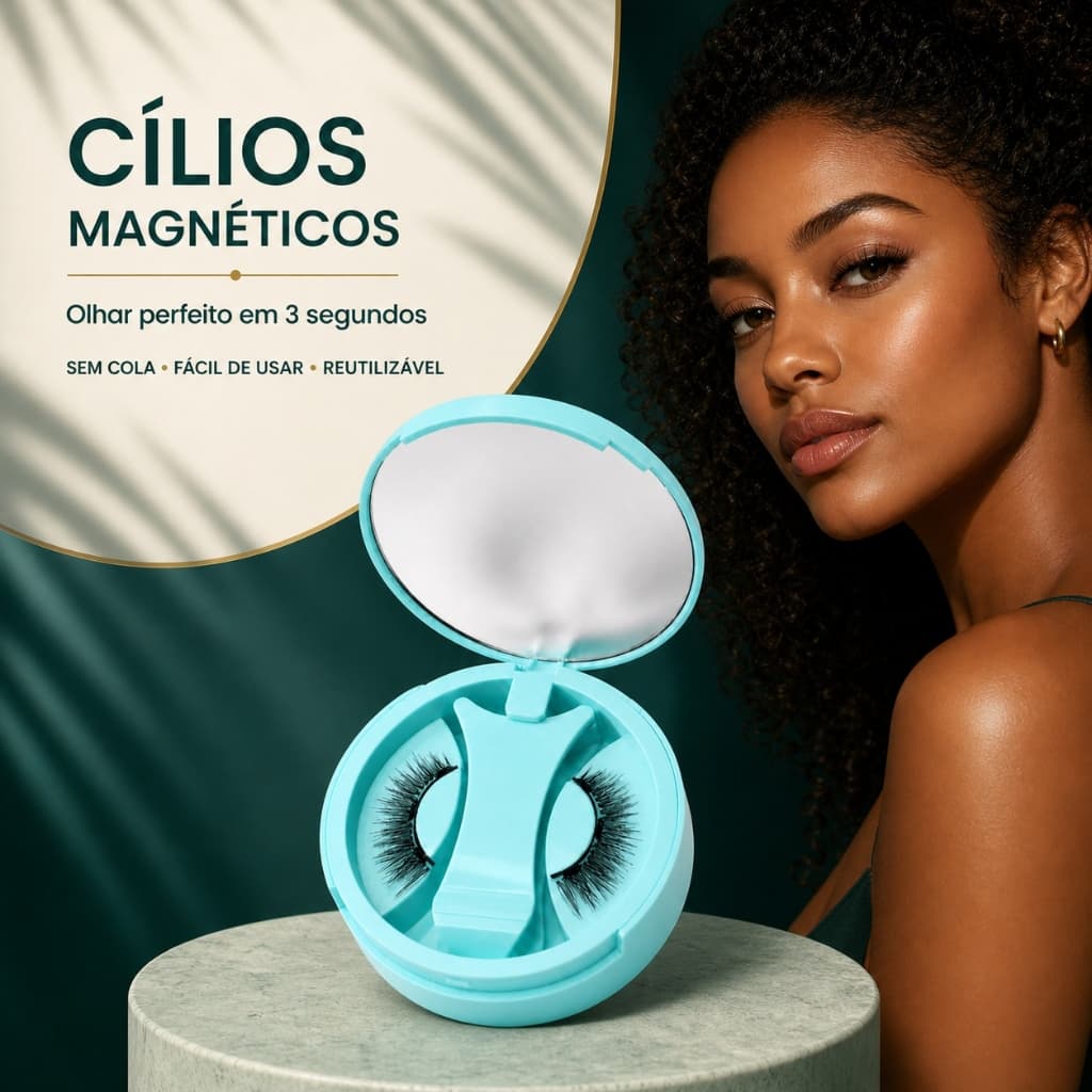 Kit Cílios Magnéticos com Estojo Espelho Aplicador Olhar Marcante Fácil