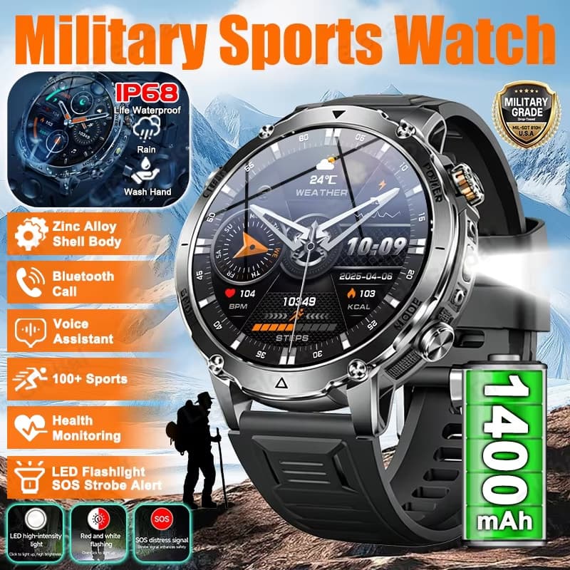 2026 Novo Tanque Ultra 1400mAh Bateria Militar Smartwatch Relógio Inteligente IP68 À Prova Dip68 Água Freqüência Cardíac