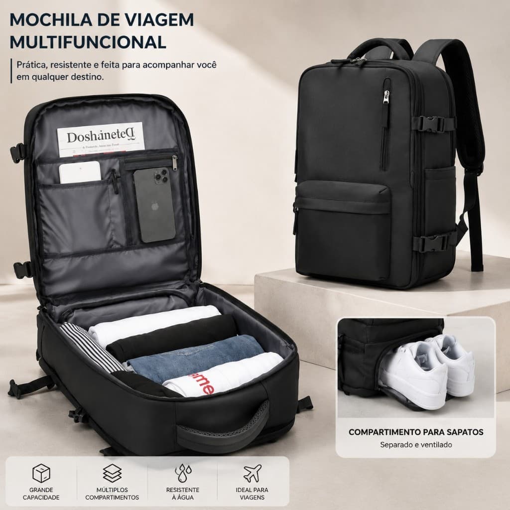 Mochila masculina leve para computador Bolsa com fechamento de abertura total Mochila de viagem portátil para estudantes