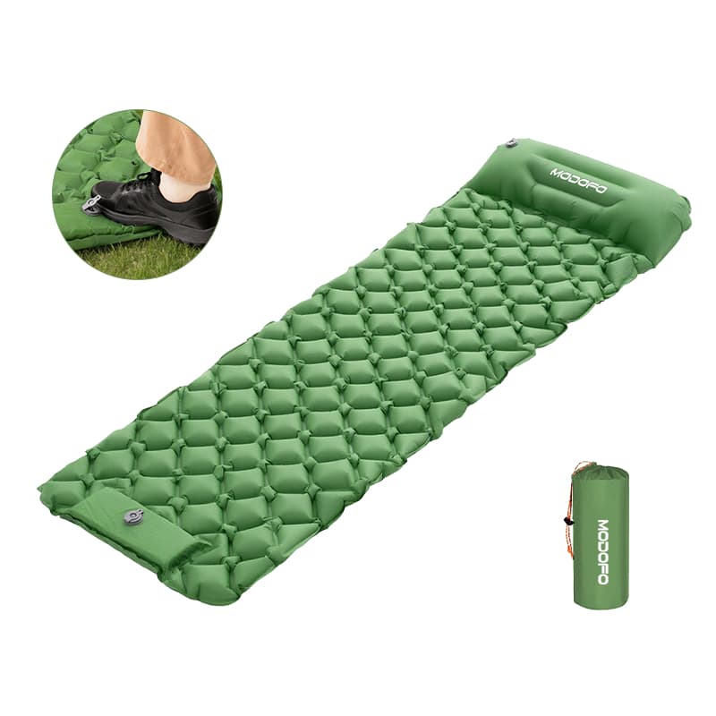 Bomba para pés com colchão de ar verde MODOFO para acampamento 190x60x5cm