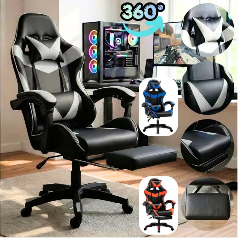 Cadeira Gamer Profissional Escritório Ergonômica Reclinável Confortável Com Rodinha E Apoio Para Pés