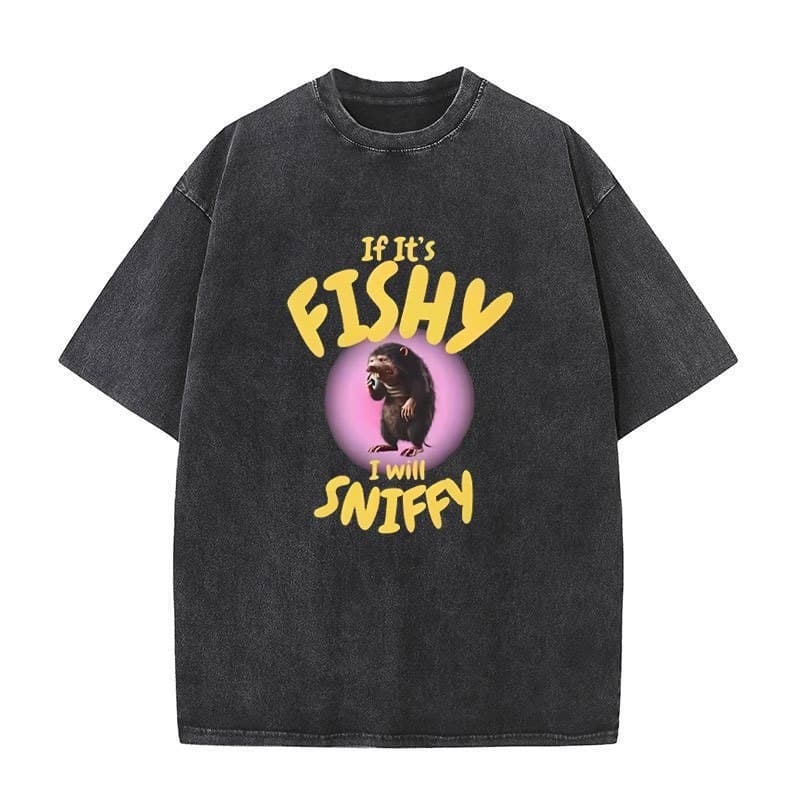 Camiseta Masculina Lavada Vintage Grande Com Estampa De Meme Animal Engraçado