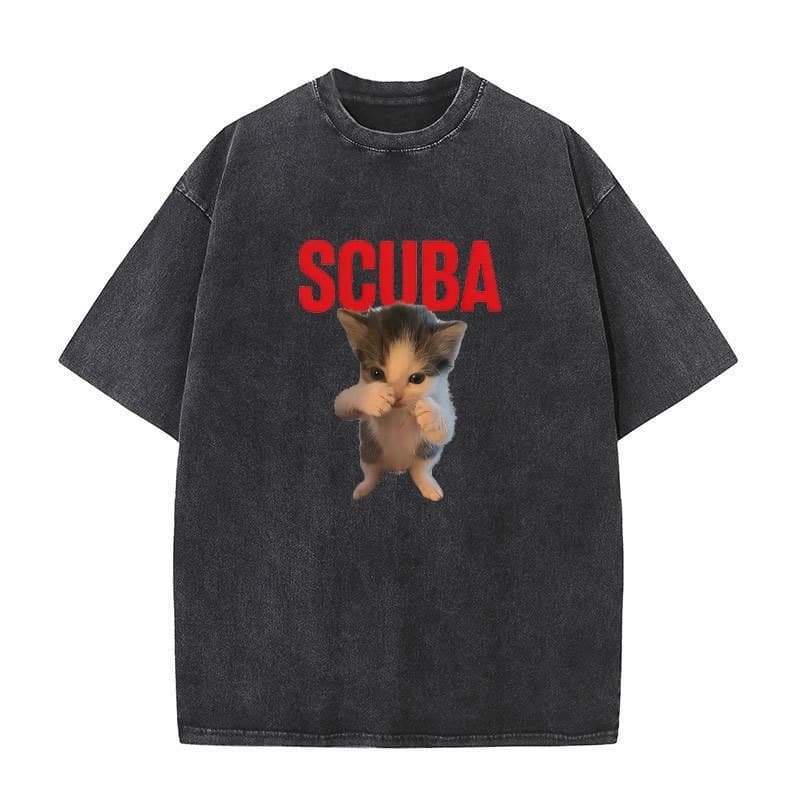 Camiseta Casual De Manga Curta Lavada Vintage Engraçada Cat Meme Graphic