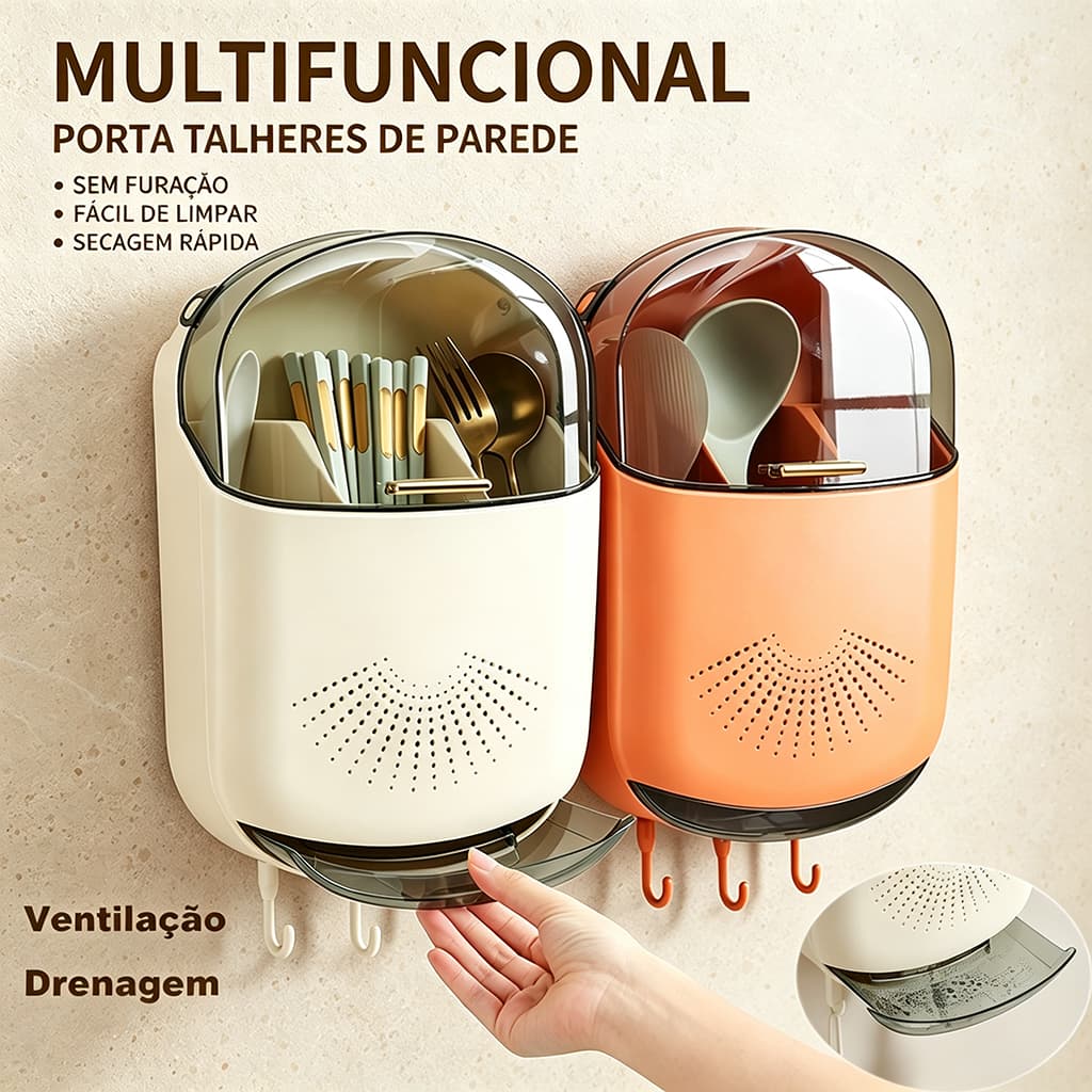 Porta-Organizador De Talheres,Utensílios De Cozinha Com Tampa,Montado Na Parede Para Pauzinhos De Talheres
