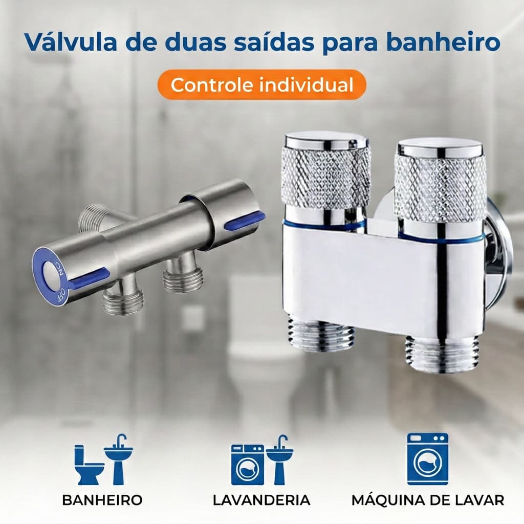 Válvula de Ângulo Dupla Saída em Aço Inox Baixo Desgaste Controle Independente