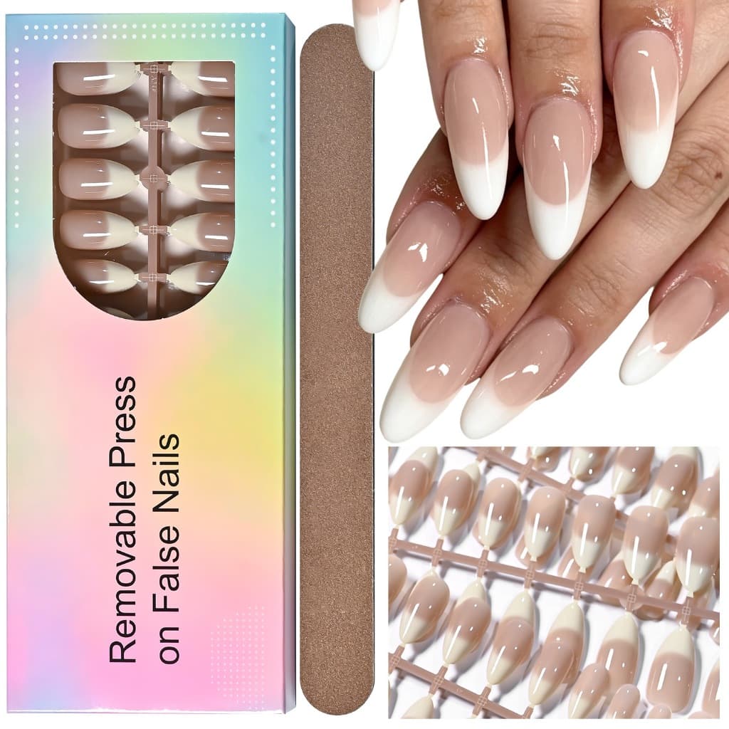 Conjunto De Unhas Prensadas De Amêndoa 150 Unidades-Pontas Macias De Meia Cobertura Gradiente Francês Nua/Nu , Sem Vestí