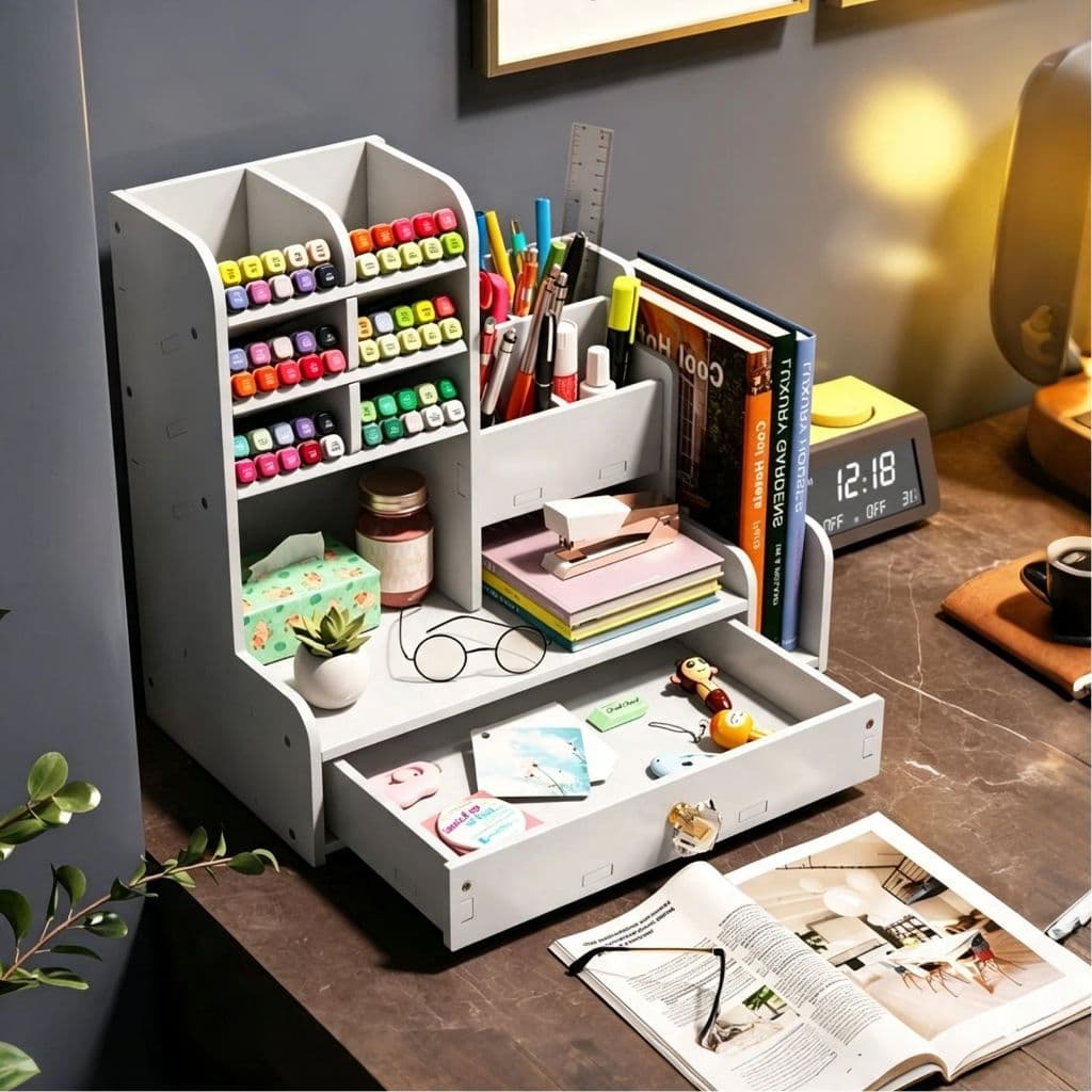Organizador De Mesa Escritório Caneta de Estudo 5 andares Multiuso Extra Com Gaveta Multiuso C/ Gaveta Nicho