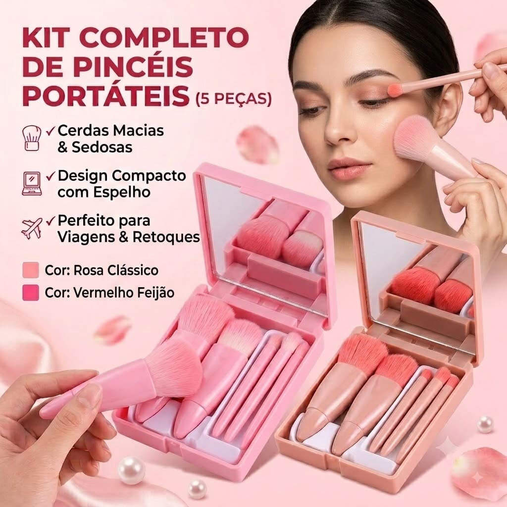 Pincel Maquiagem 6/12/30/50pcs 5 em 1 para Viagem com Espelho Portátil, kit Pincel Maquiagem,maquiagem coreana