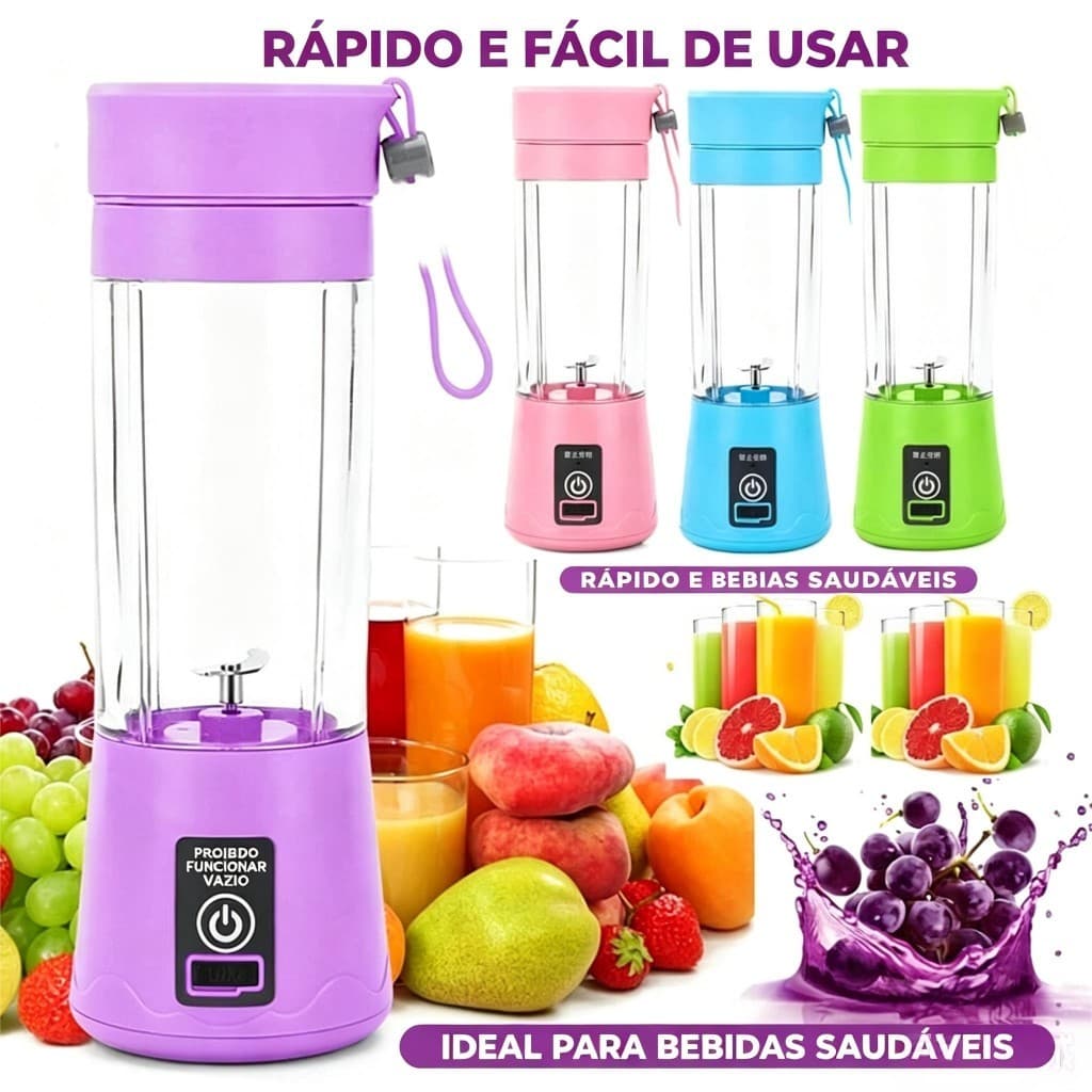 Juicer Portátil Elétrico Liquidificador Copo Mixer USB Recarregável Faz Suco Fresco Ideal Viagem Trabalho Casa Compacto