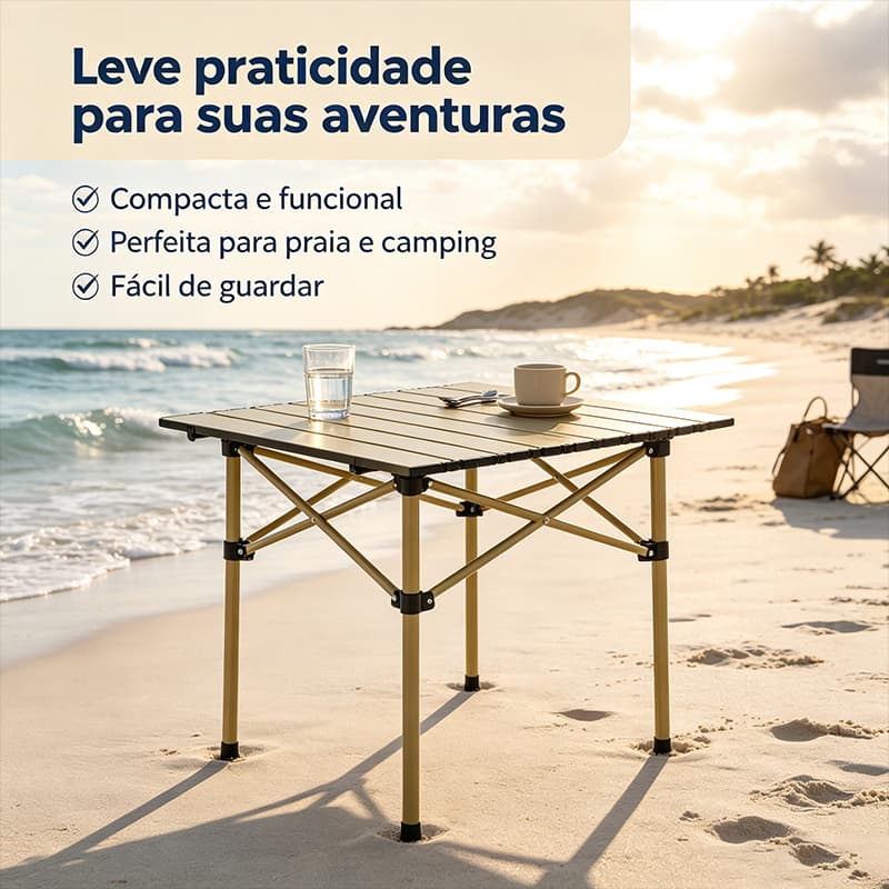 Mesa Dobrável Altura Ajustável Aço Carbono Espessado, Portátil Resistente para Camping Praia Piquenique e Uso ao Ar Livr