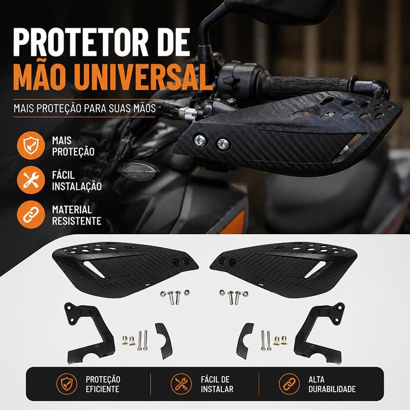 Kit Com 2 Protetor Mão Modelo Vector Moto Preto Manopla Punho Nylon Universal Guidão 22mm