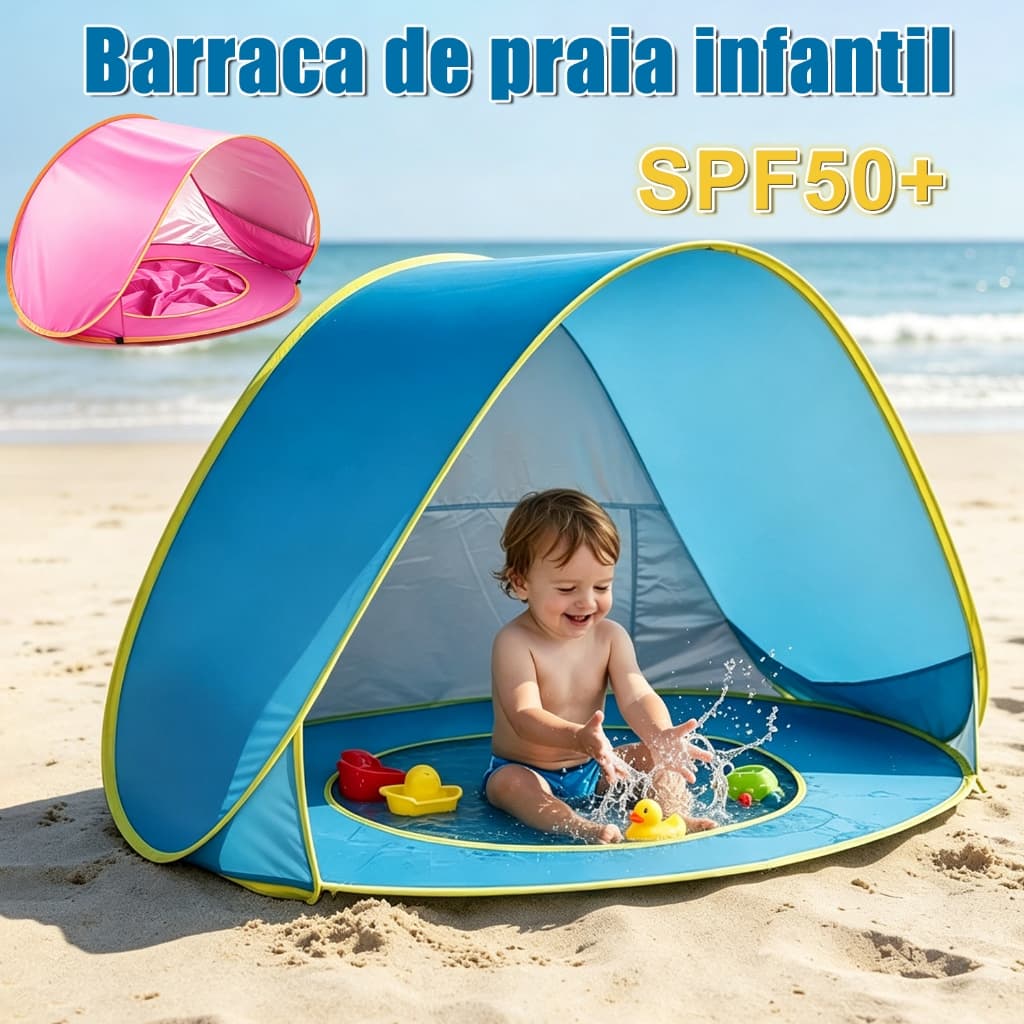 Barraca de Praia Infantil com Piscina Rasinha e Proteção UV , Pop-up Automático à Prova de Vento ,para Crianças 3Anos