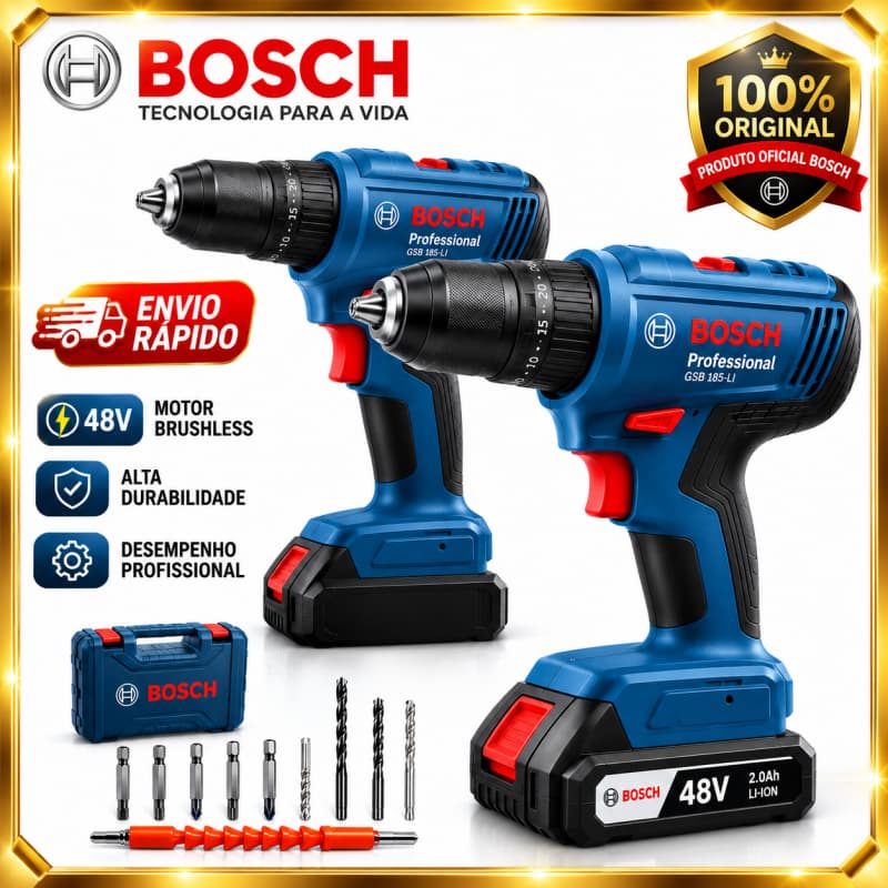Furadeira Parafusadeira bosch 48V Parafusadeira 2 baterias Furadeira de Impacto bosch Original 100%
