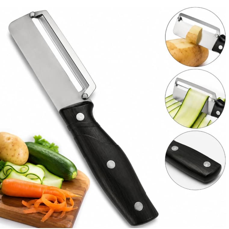 Descascador de legumes 2 em 1 inox com Cabo Madeira Descascador manual multifuncional para Cozinha