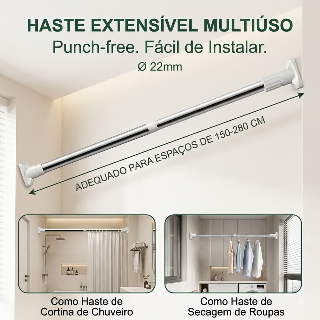 Cortina de Banheiro Varão de Cortina E Quarto Sem Furo Ajustável Pressão 70-120 90-160 110-200 150-280cm