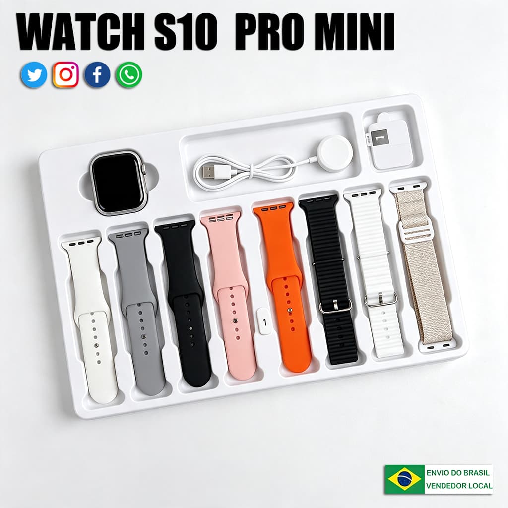 2026 Novo Smartwatch S10 Mini 8 em 1 suporta chamadas Bluetooth detecção de pressão arterial impermeável Android/iOS