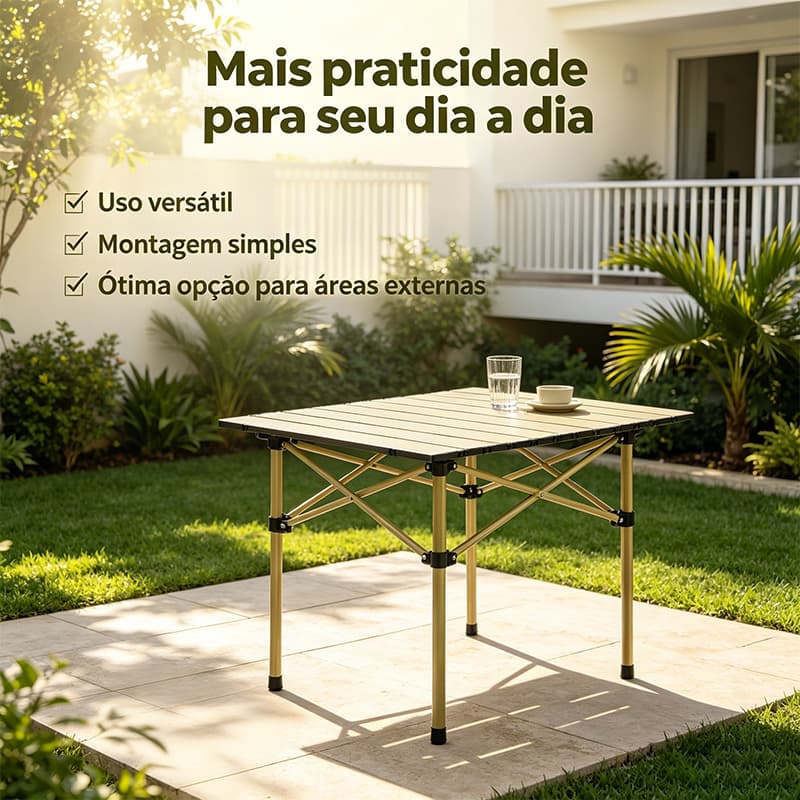 Mesa Dobrável de Camping Altura Ajustável Aço Carbono Espessado, Portátil para Praia Piquenique e Uso ao Ar Livre