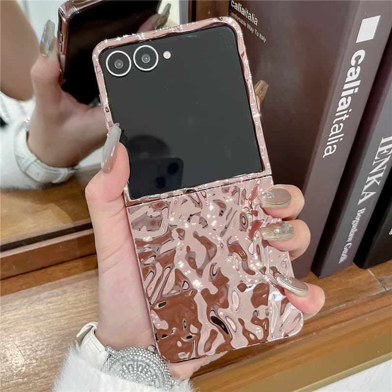 Único Ondulação De Água Rugas Chapeamento Caso Para Samsung Galaxy Z Flip 8 7 6 5 4 3 Luxo Cor Sólida Fino Duro PC À Pro