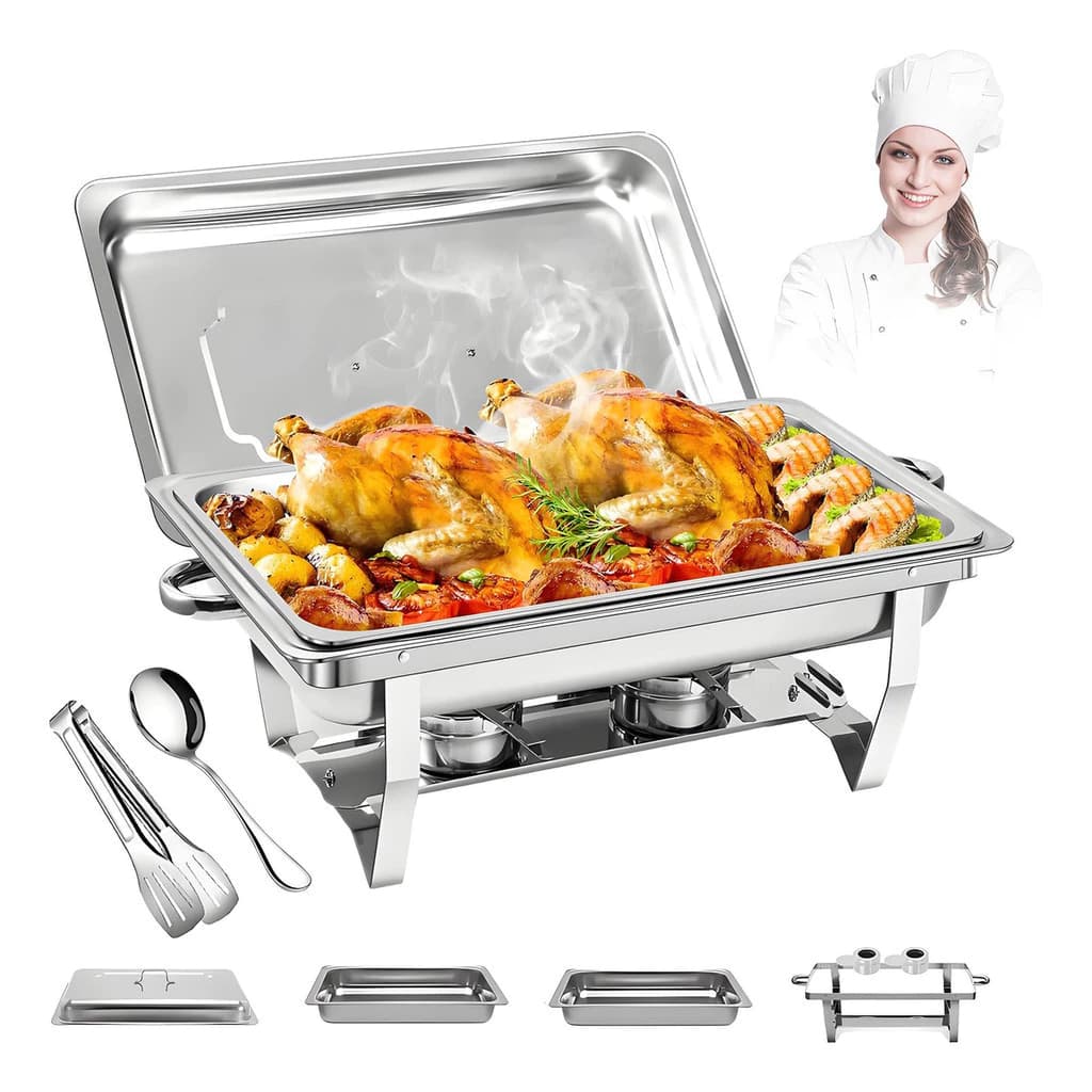 Rechaud Retangular Inox 11L Kit Banho Maria Completo 1cuba/2cuba/3cuba Buffets Grande
