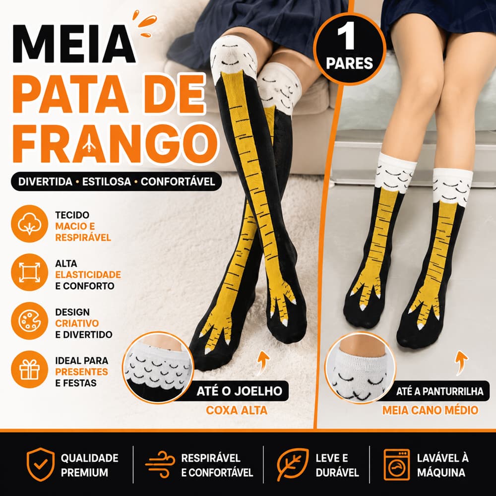 Meia Pata de Frango , Cano Alto e Cano Médio, Meia Divertida Feminina, Confortável e Estilosa
