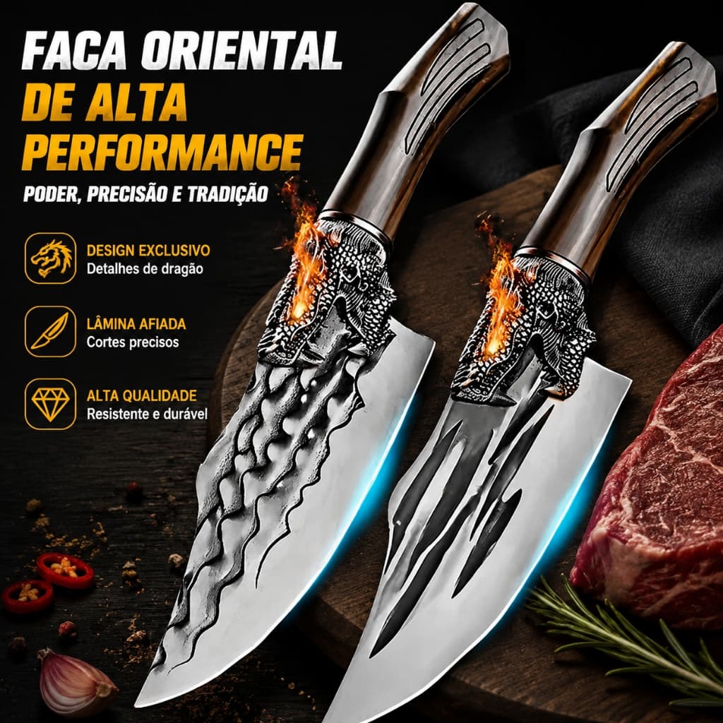 Faca Oriental e de Alta Performance com Detalhes de Dragão Ideal para Churrascos Aventuras Outdoor e Cozinha