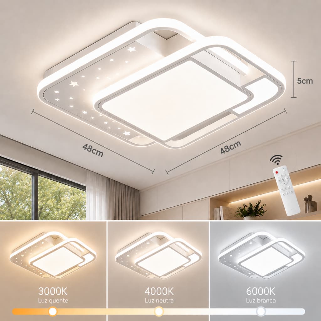 3 Cores Luminária de teto Plafon LED de Sobrepor Quadrada Com Remoto 110V-220V Quarto Sala de Estar