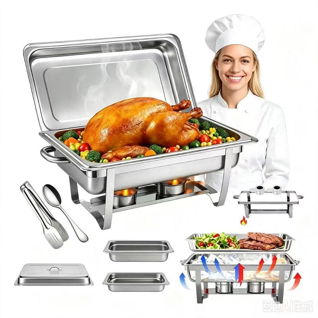 Rechaud Retangular Inox 11L Kit Banho Maria Completo 1cuba/2cuba/3cuba Buffets Grande