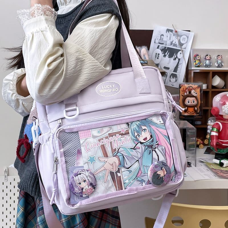 mochila escolar feminina Mochila de ombro dupla no estilo anime japonês, bolsa de ombro feminina de grande capacidade