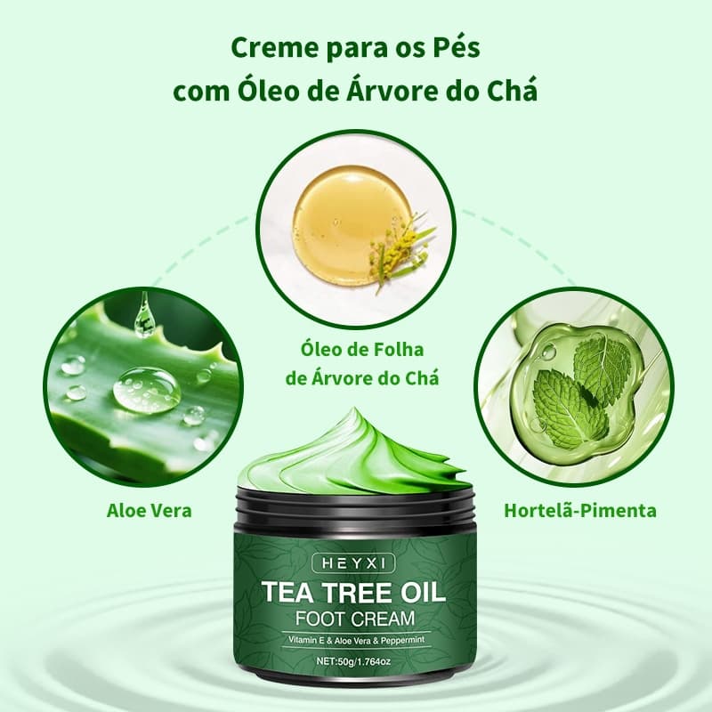 Creme para os Pés 100% Natural - Óleo de Árvore do Chá, Aloe Vera e Hortelã
