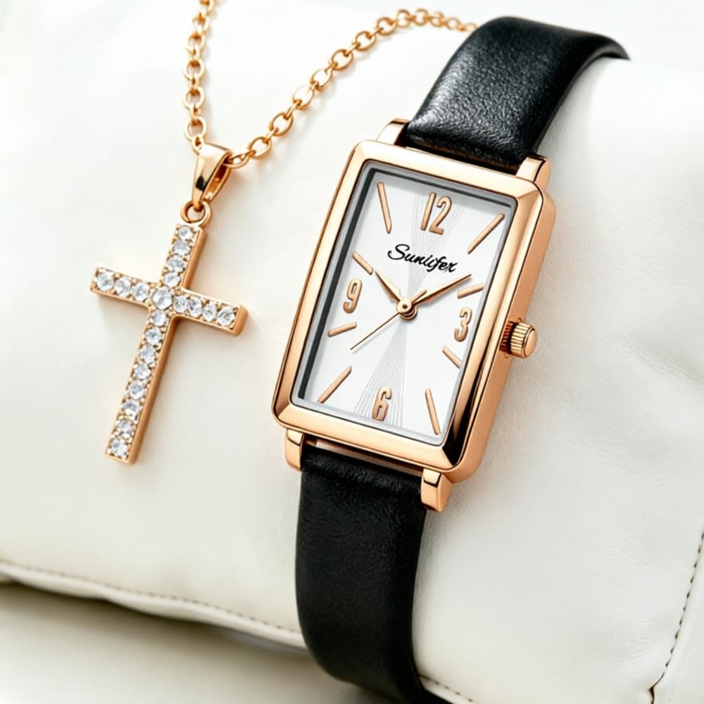 Relógio Quartzo Feminino à prova d'água Aço Inox Vidro Temperado Casual