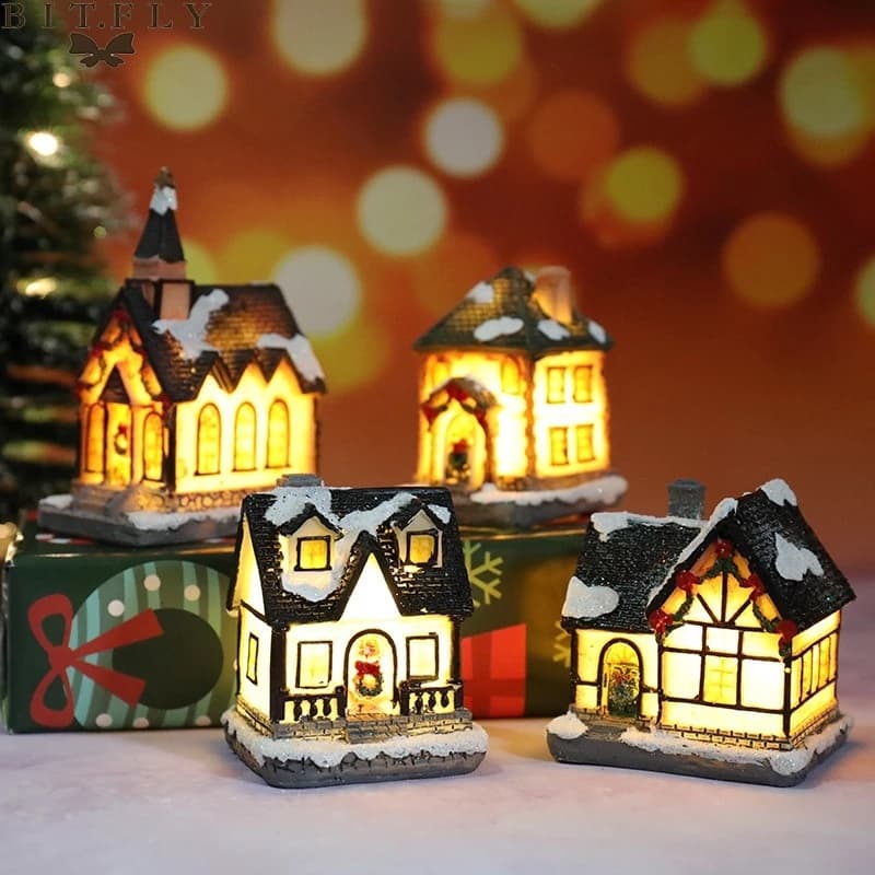 Natal LED Luz Casa Resina Pequena Vila Colorido Brilho Enfeites De Mesa Decoração Da Árvore De Presente De Ano Novo