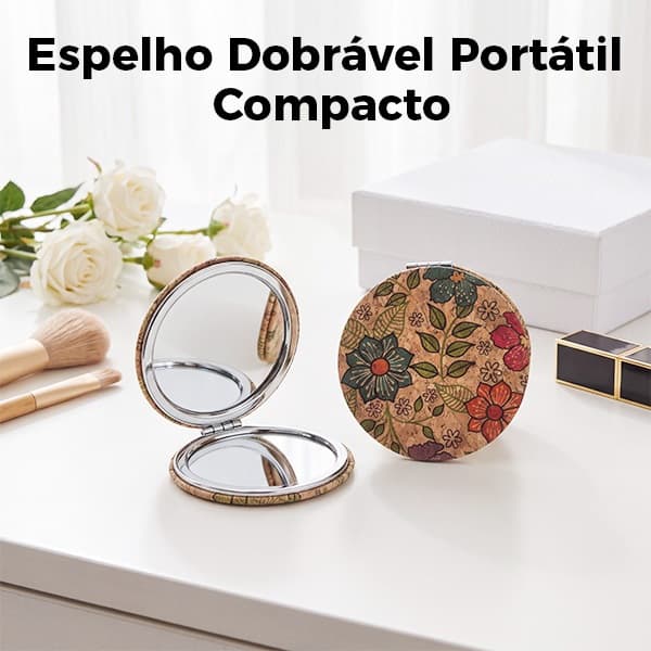Ampliação Dupla Face Do Espelho Da Composição Cortiça Natural | Presente Gratuito Ventilador De Mão De Estampado Vintage