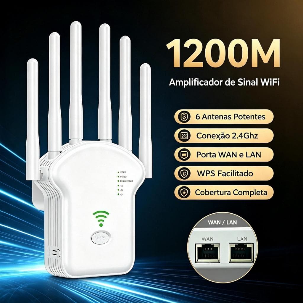 Repetidor Wi-Fi 6 Antenas 1200Mbps 2.4GHz Sinal Forte para Casa e Quintal Configuração Fácil WPA3 Segurança