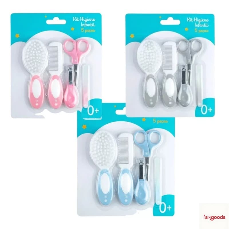 Kit Higiene Bebê 5 Peças Tesoura Cortador Lixa Escova Pente Cabelo Unha Recém-nascido Seguro