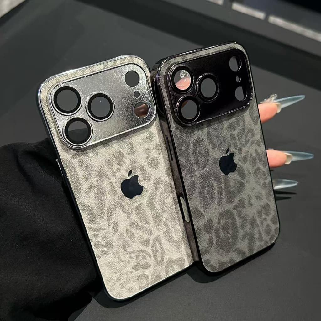 Capa de telefone luxuosa com estampa de leopardo de couro para iPhone16ProMax 15Plus 14 13 12 11