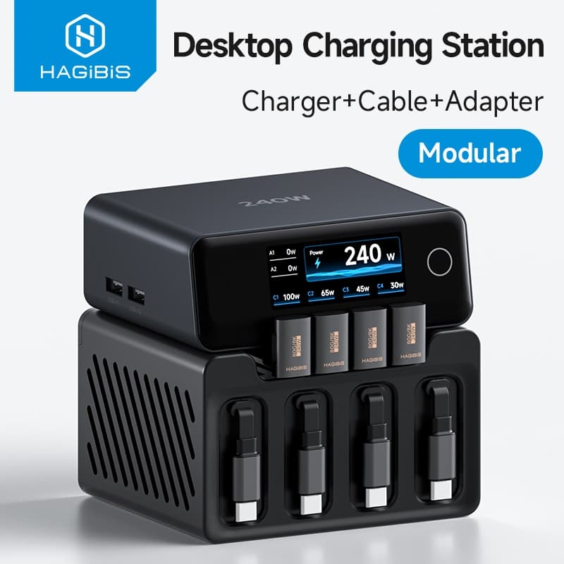 Hagibis 3D Impresso Caixa De Armazenamento Cabo Dock 240W Estação De Carregamento De Mesa Com Retrátil E Adaptador USB C