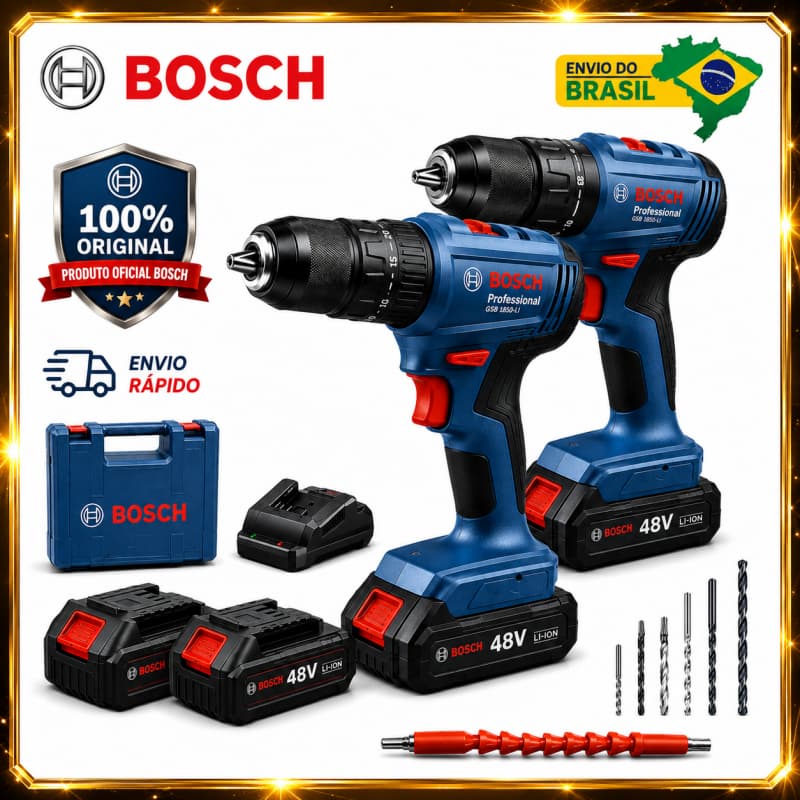 Parafusadeira furadeira bosch 48V Parafusadeira 2 baterias Furadeira de Impacto Original Alemanha