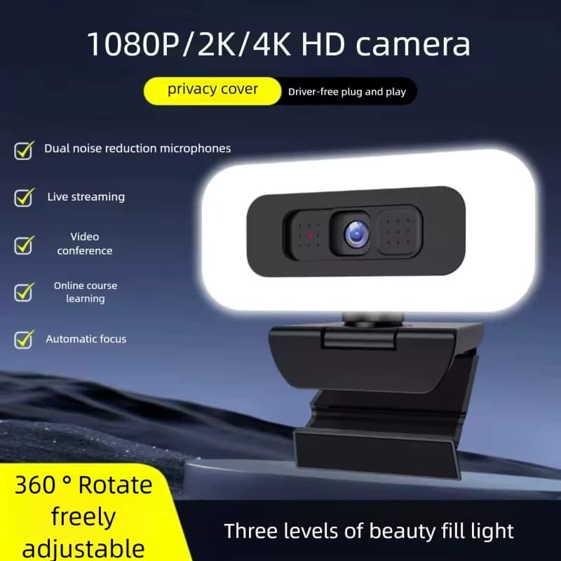Webcam 4K Para PC Live Streaming Web Cam Com Luz De Preenchimento LED Full HD 2K 1080P Câmera De Computador Foco Automát