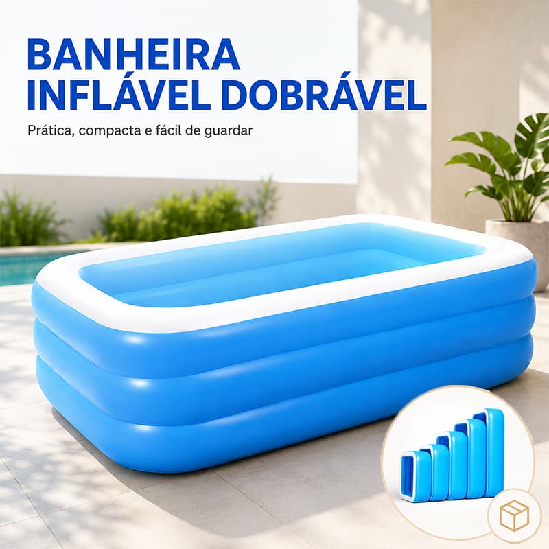 Piscina inflável familiar retangular PVC azul durável 150-305cm, uso infantil e adulto
