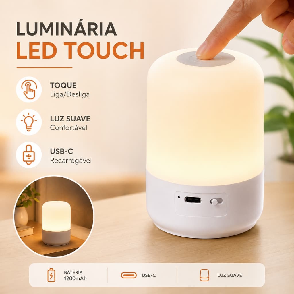 Abajur Quarto Luminária Led De Mesa Criado Mudo Recarregável Touch Cabeceira De Quarto Luz Estudos