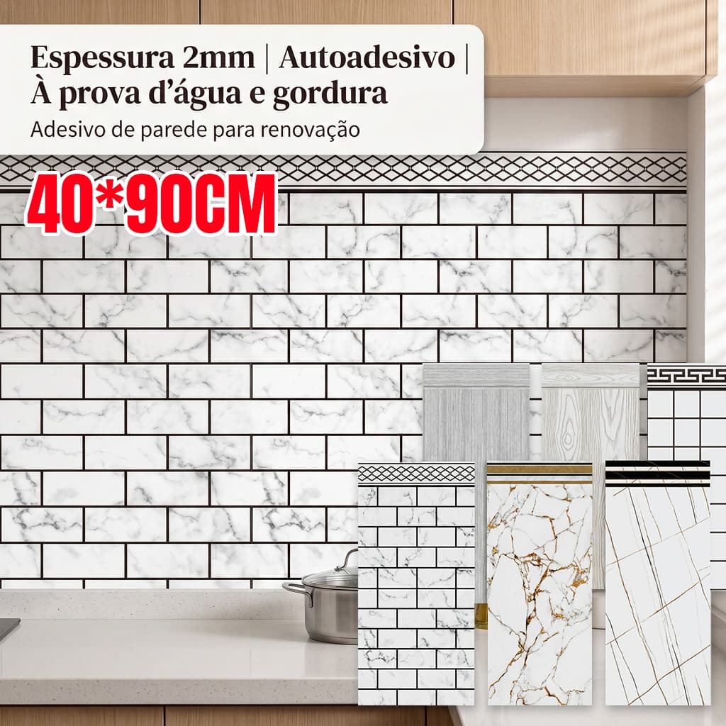 Placas Mármore Porcelanato AutoAdesivos Parede 40x90CM Espuma Lavavel Brilhente 3D Impermeável