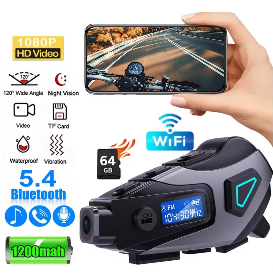 Capacete De Motocicleta Fone De Ouvido 1080P HD Vídeo Com Lente Grande Angular Wi-Fi FM + Bluetooth Câmera Sem Fio À Pro
