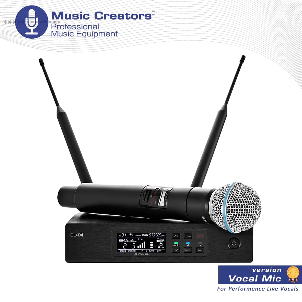O Microfone Sem Fio SHURE QLXD4 Vem Com Dois Microfones De Mão E Apresenta Digitalização Automática .
