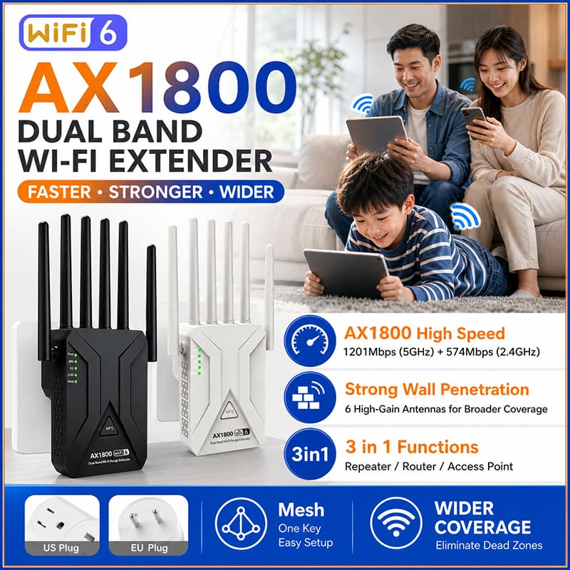 Repetidor De Rede Wi-Fi 6 Gigabit Banda Dupla 1800M , Suporte De Malha , Amplificador Expansor De Sinal Sem Fio , 5G