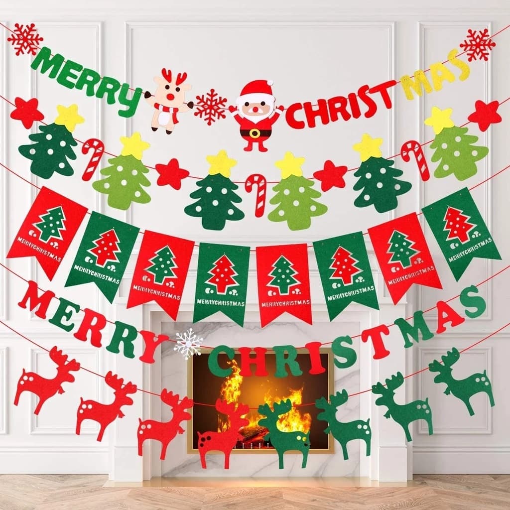 Feliz Natal Banner Pendurado Ornamentos Feltro Puxar Flor Não Tecido Para Casa Ano Novo Festa Festiva Decoração Da Árvor